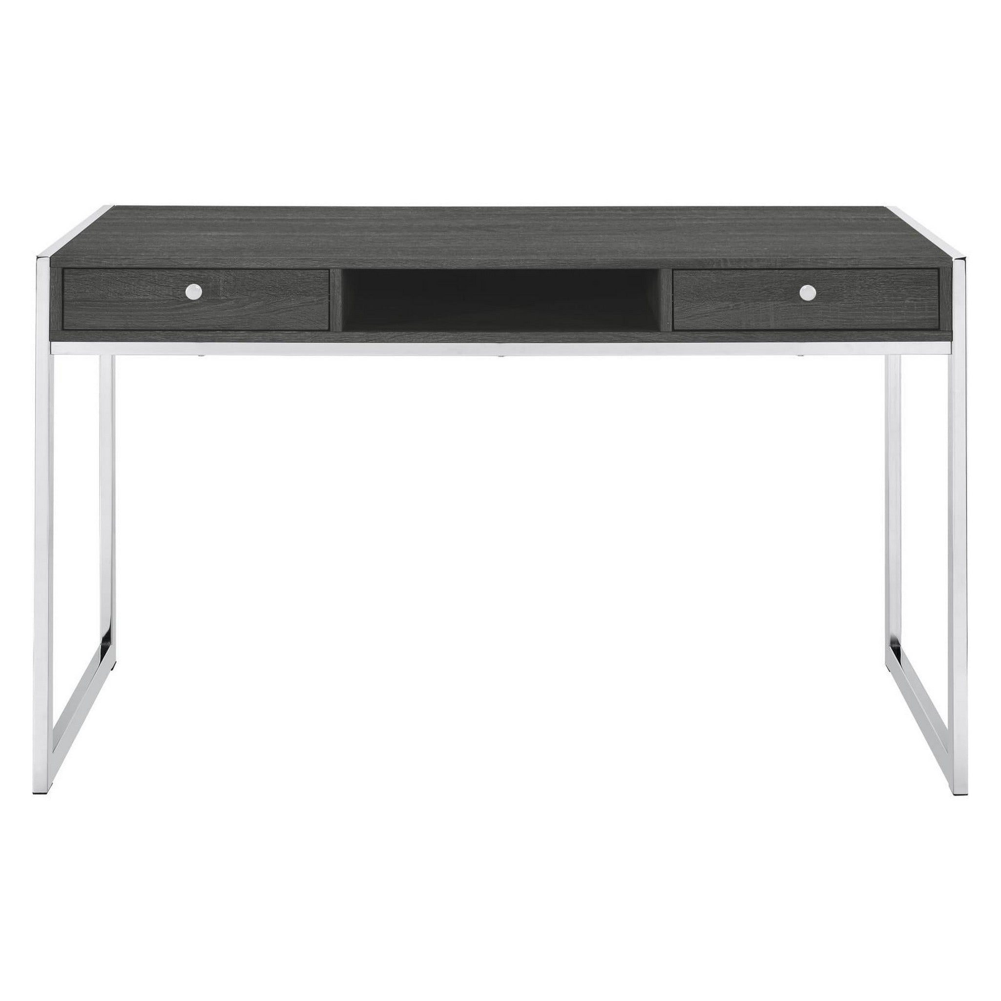 Wallice 2-drawer Writing Desk Weathered Grey and Chrome 801221