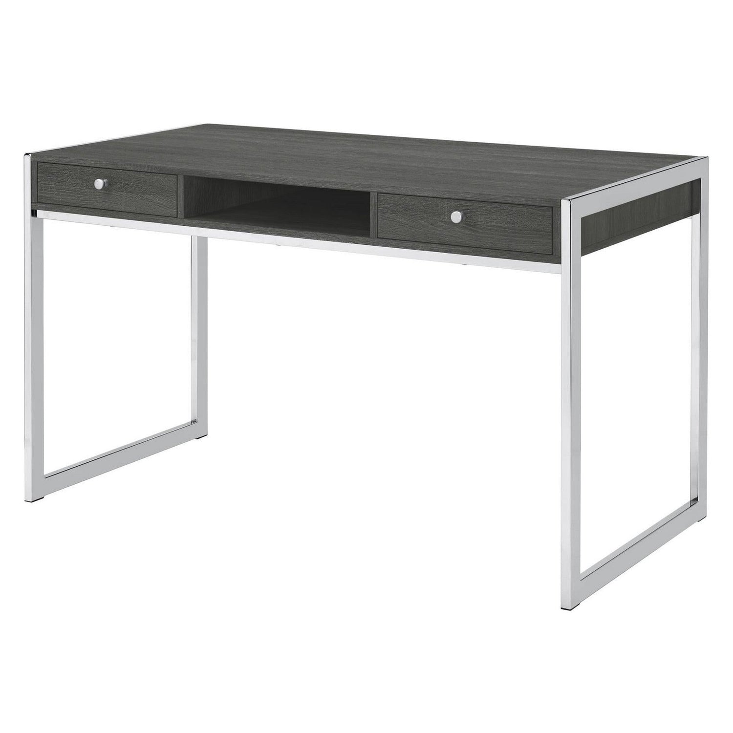 Wallice 2-drawer Writing Desk Weathered Grey and Chrome 801221