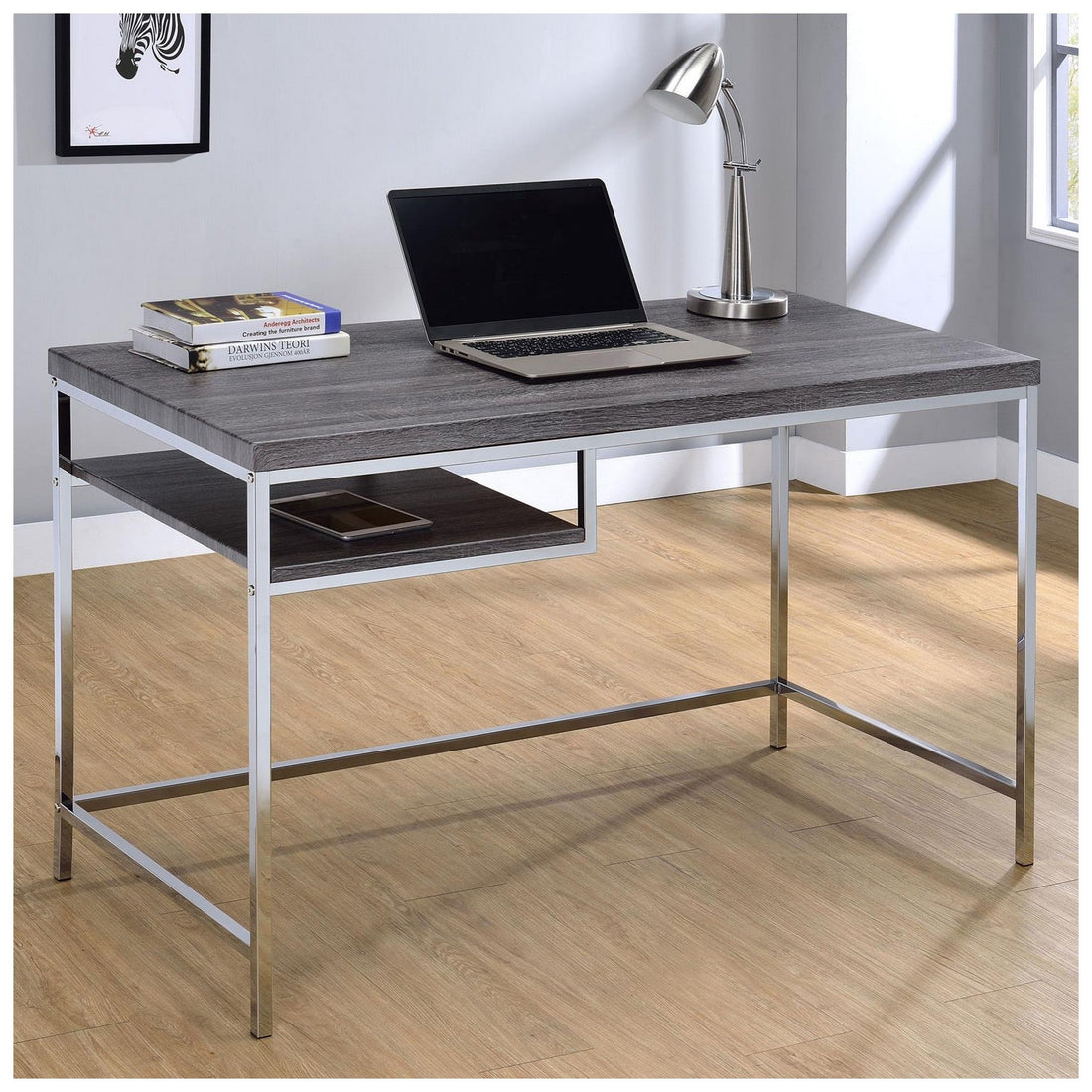 Kravitz Rectangular Writing Desk Weathered Grey and Chrome 801271