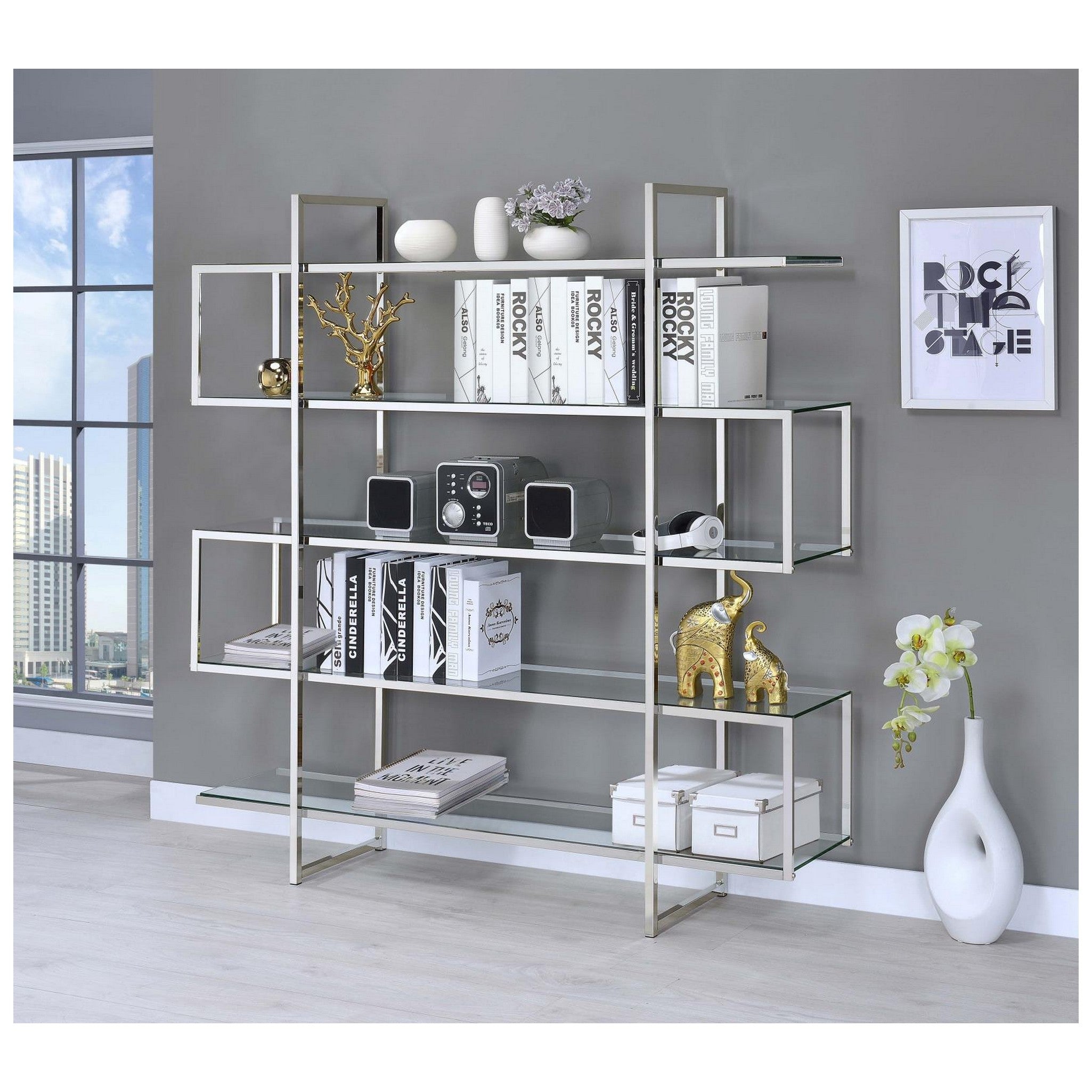 5-shelf Bookcase Chrome and Clear 801304