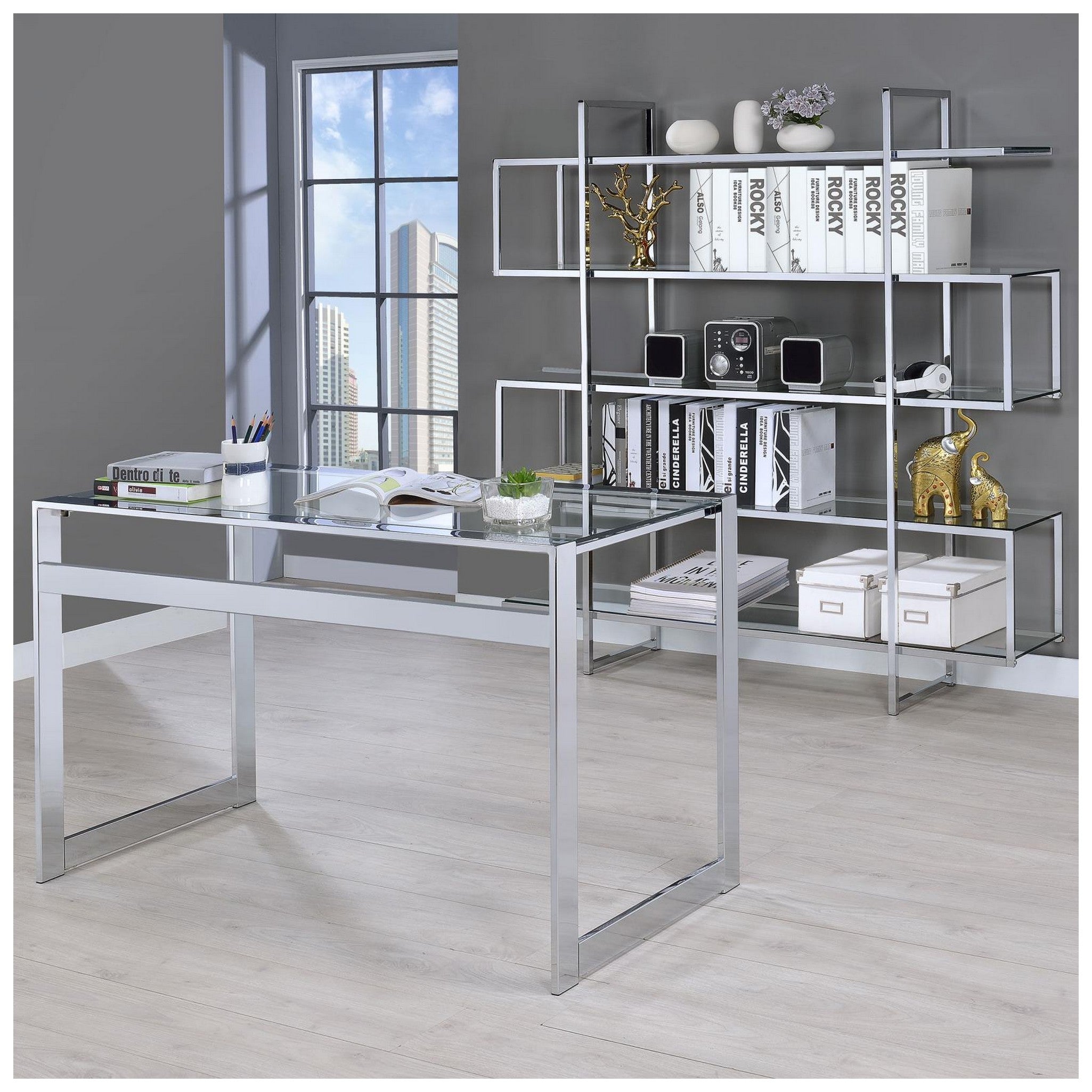 5-shelf Bookcase Chrome and Clear 801304