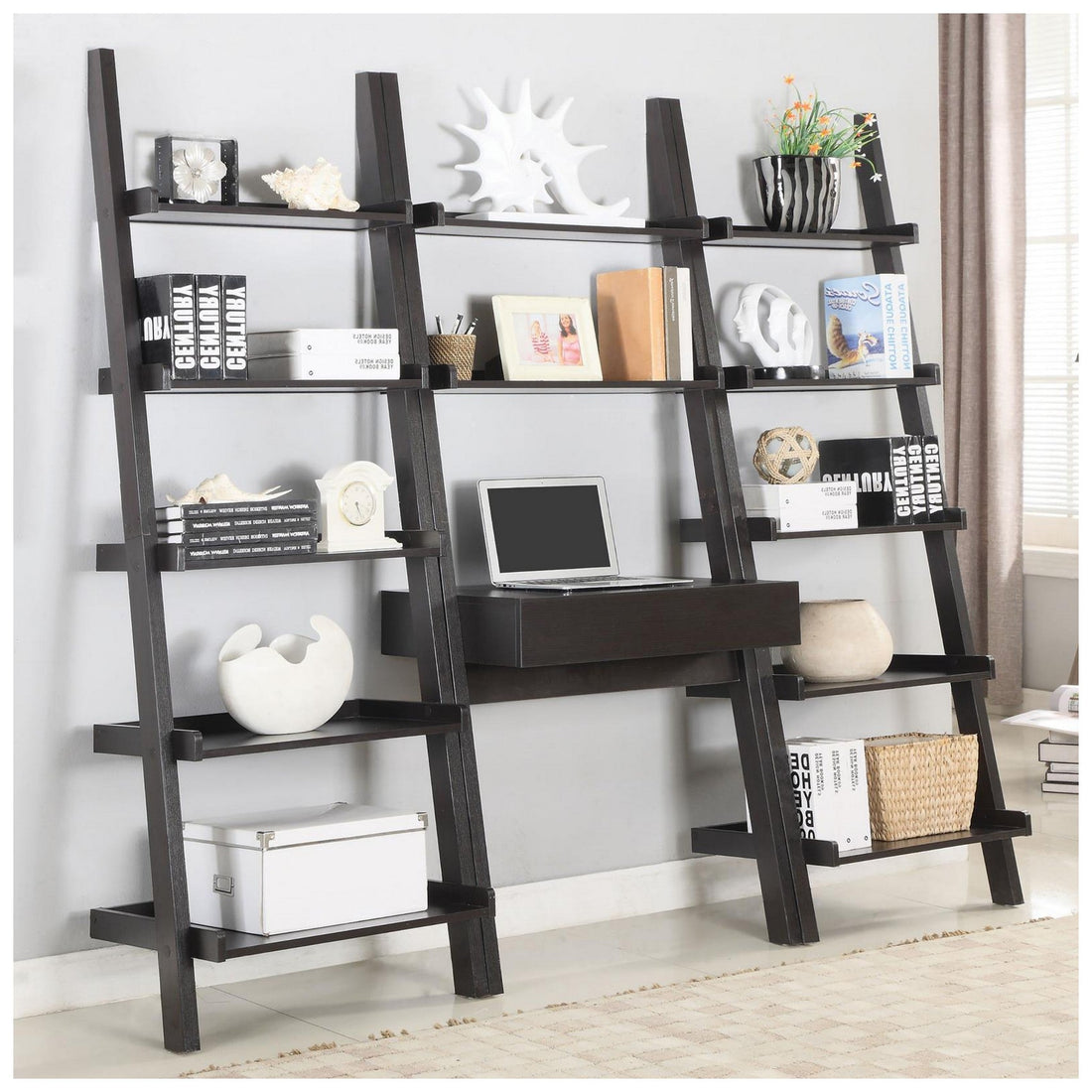 Colella 3-piece 1-drawer Ladder Desk Set Cappuccino 801373-S3