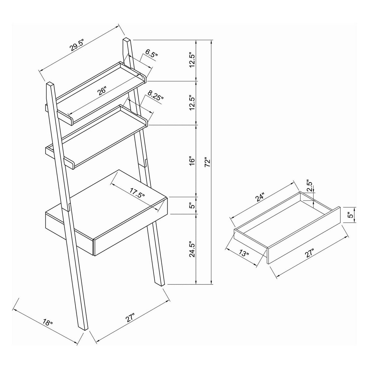 Colella 3-piece 1-drawer Ladder Desk Set Cappuccino 801373-S3