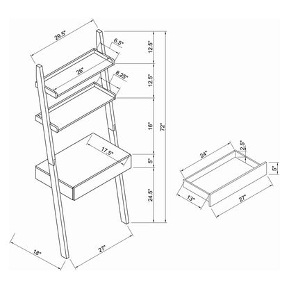 Colella 3-piece 1-drawer Ladder Desk Set Cappuccino 801373-S3