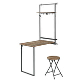 Riley Foldable Wall Desk with Stool Rustic Oak and Sandy Black 801402