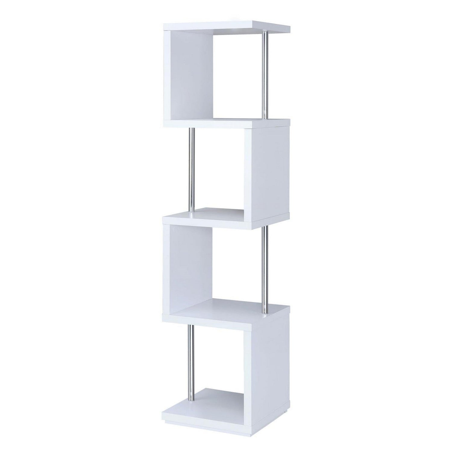 Baxter 4-shelf Bookcase White and Chrome 801418