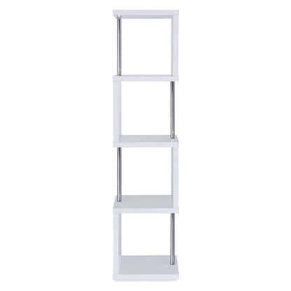 Baxter 4-shelf Bookcase White and Chrome 801418