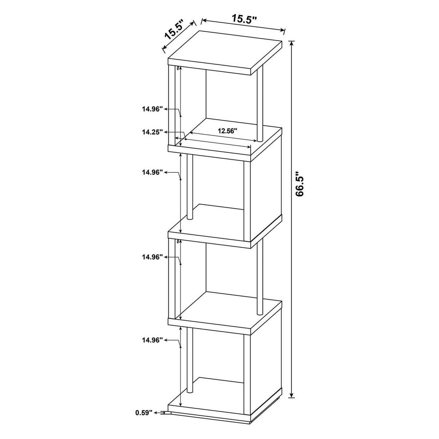 Baxter 4-shelf Bookcase White and Chrome 801418