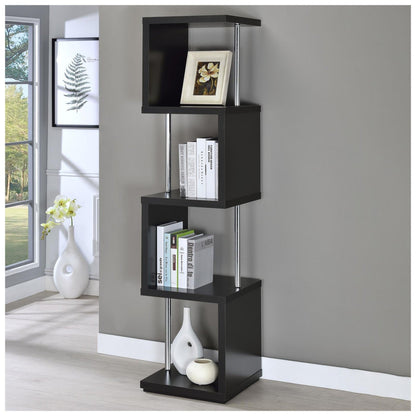 Baxter 4-shelf Bookcase Black and Chrome 801419