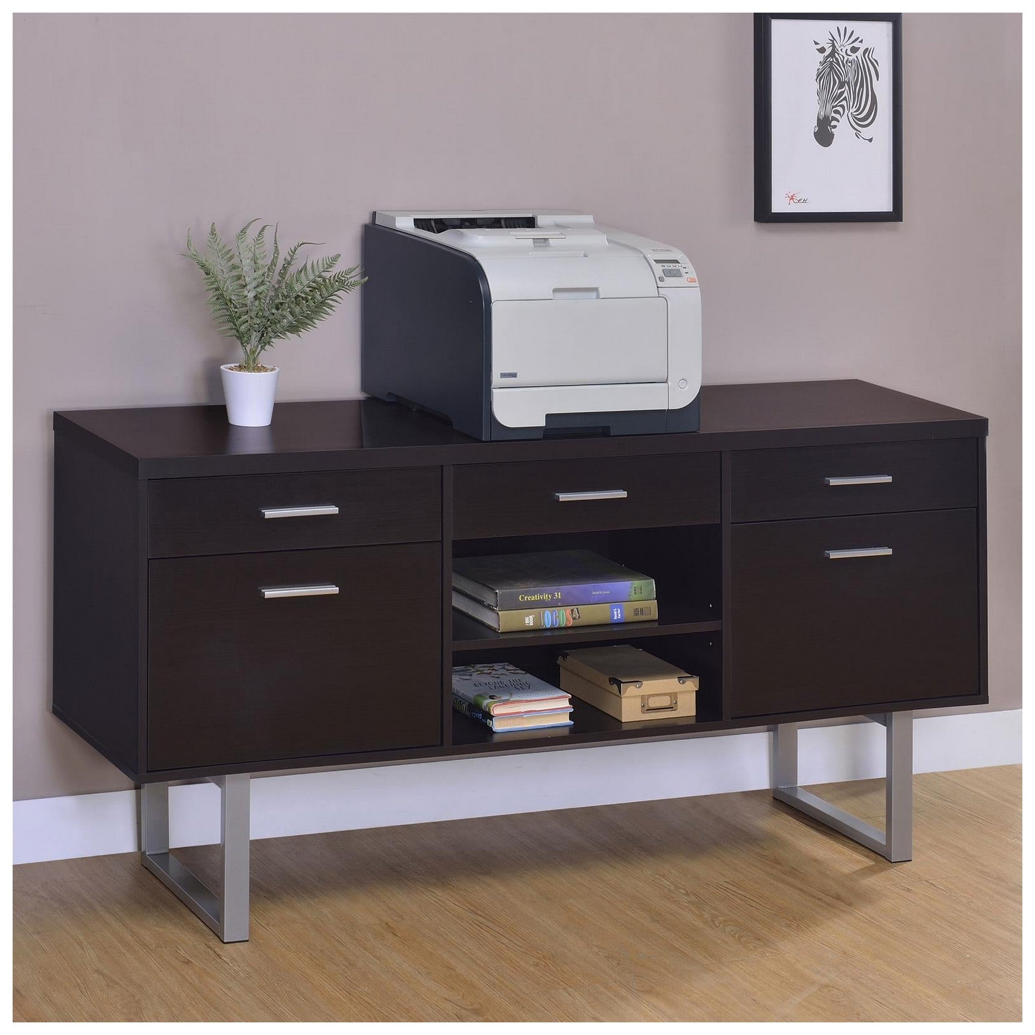 Lawtey 5-drawer Credenza with Adjustable Shelf Cappuccino 801522