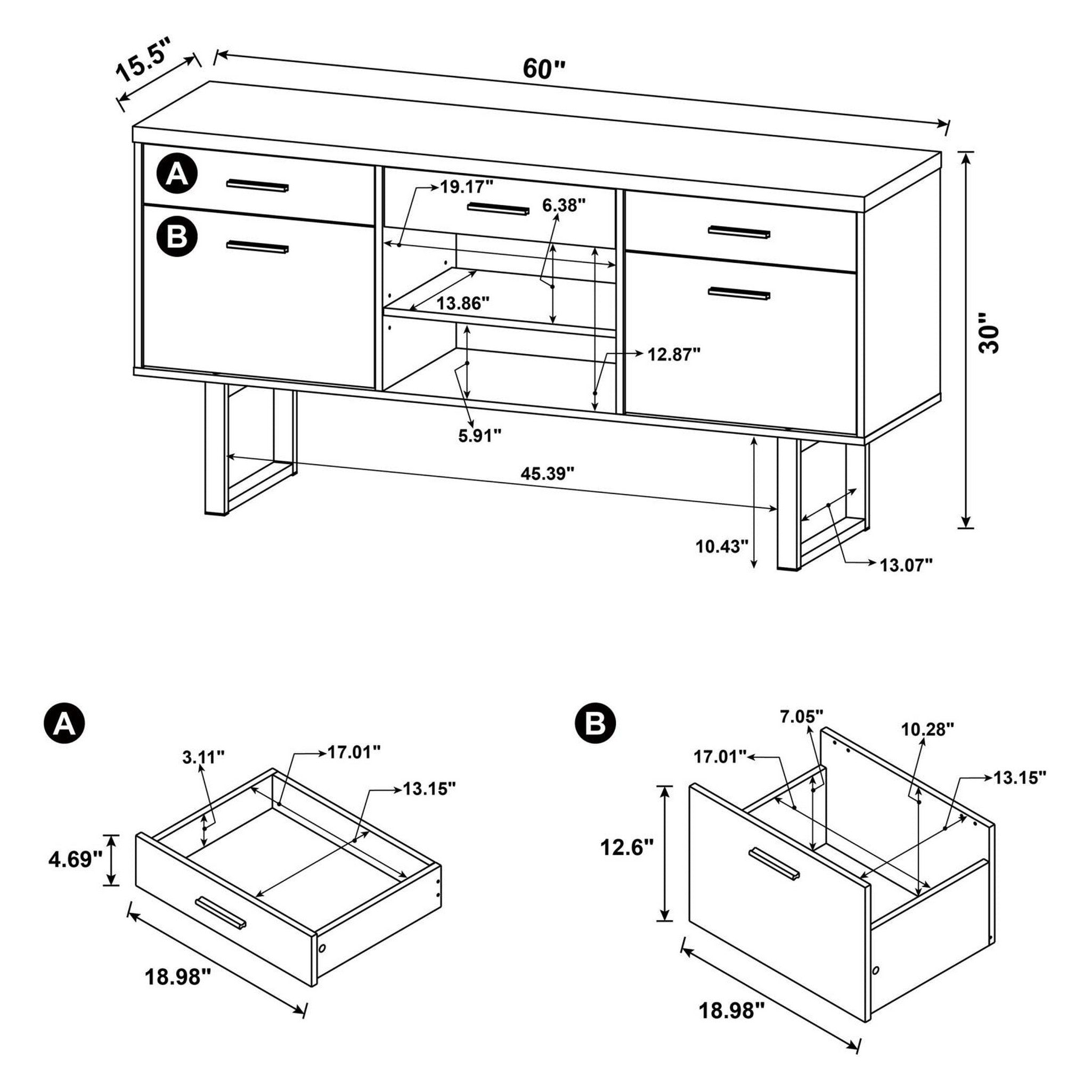 Lawtey 5-drawer Credenza with Adjustable Shelf Cappuccino 801522