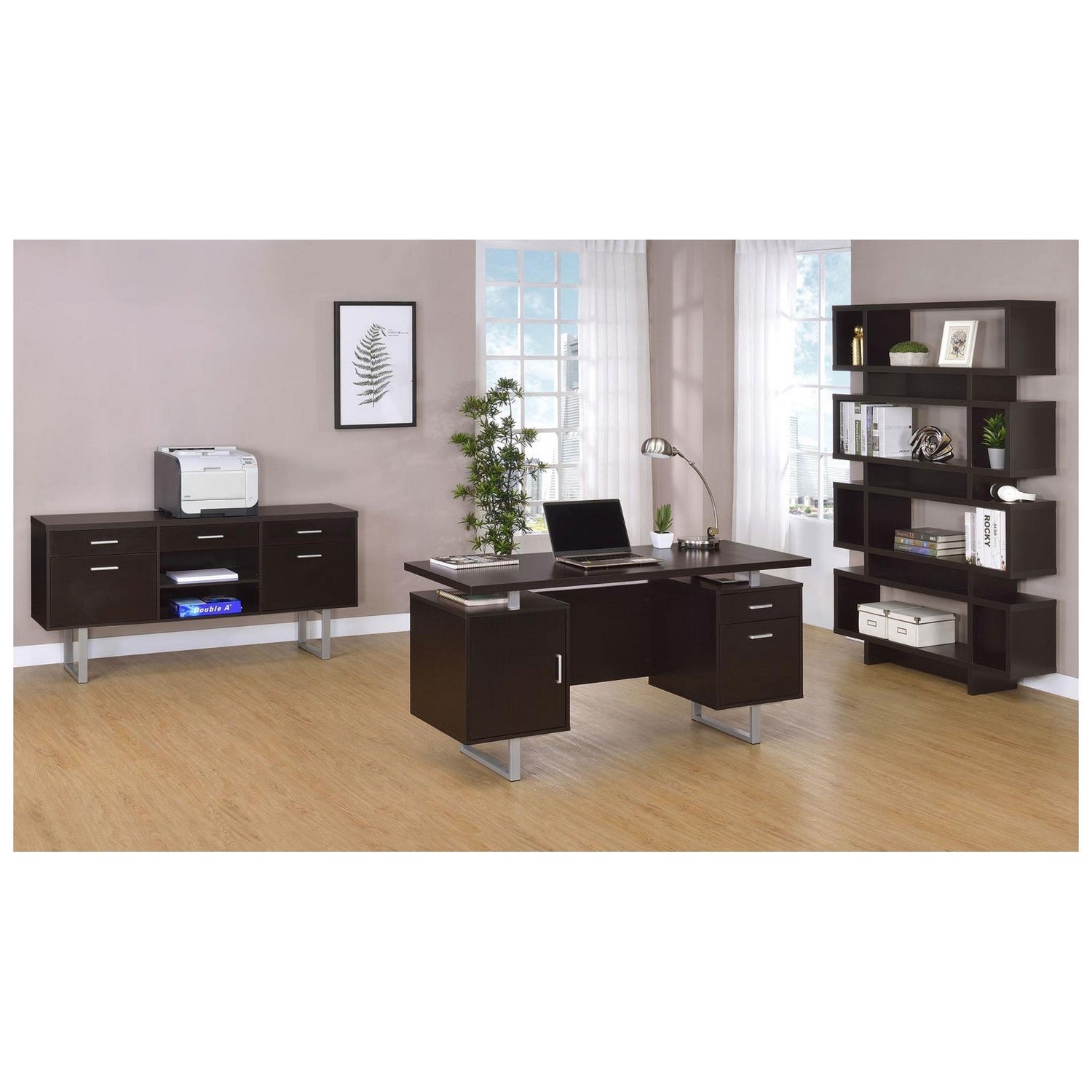 Lawtey 5-drawer Credenza with Adjustable Shelf Cappuccino 801522