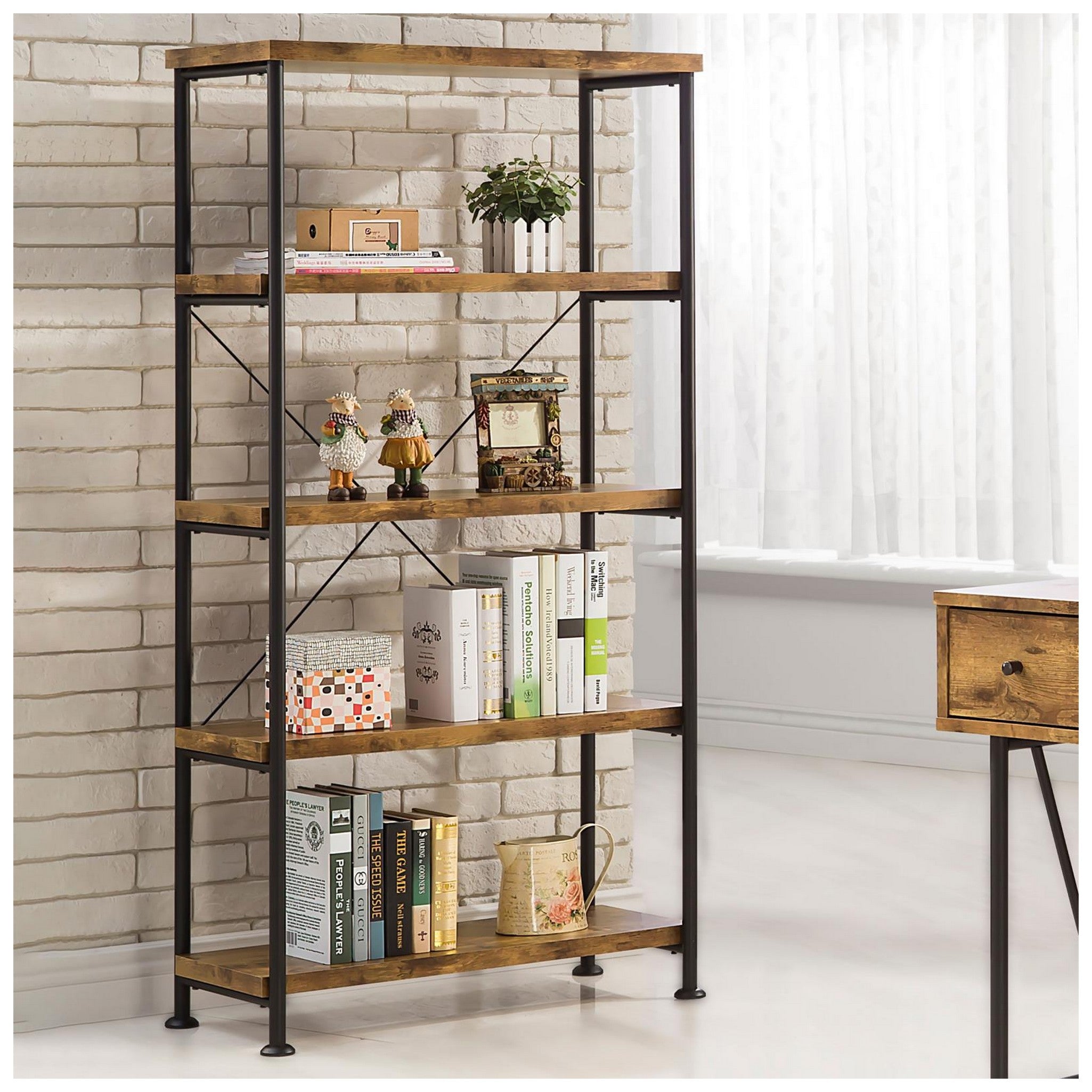 Analiese 4-shelf Bookcase Antique Nutmeg 801542