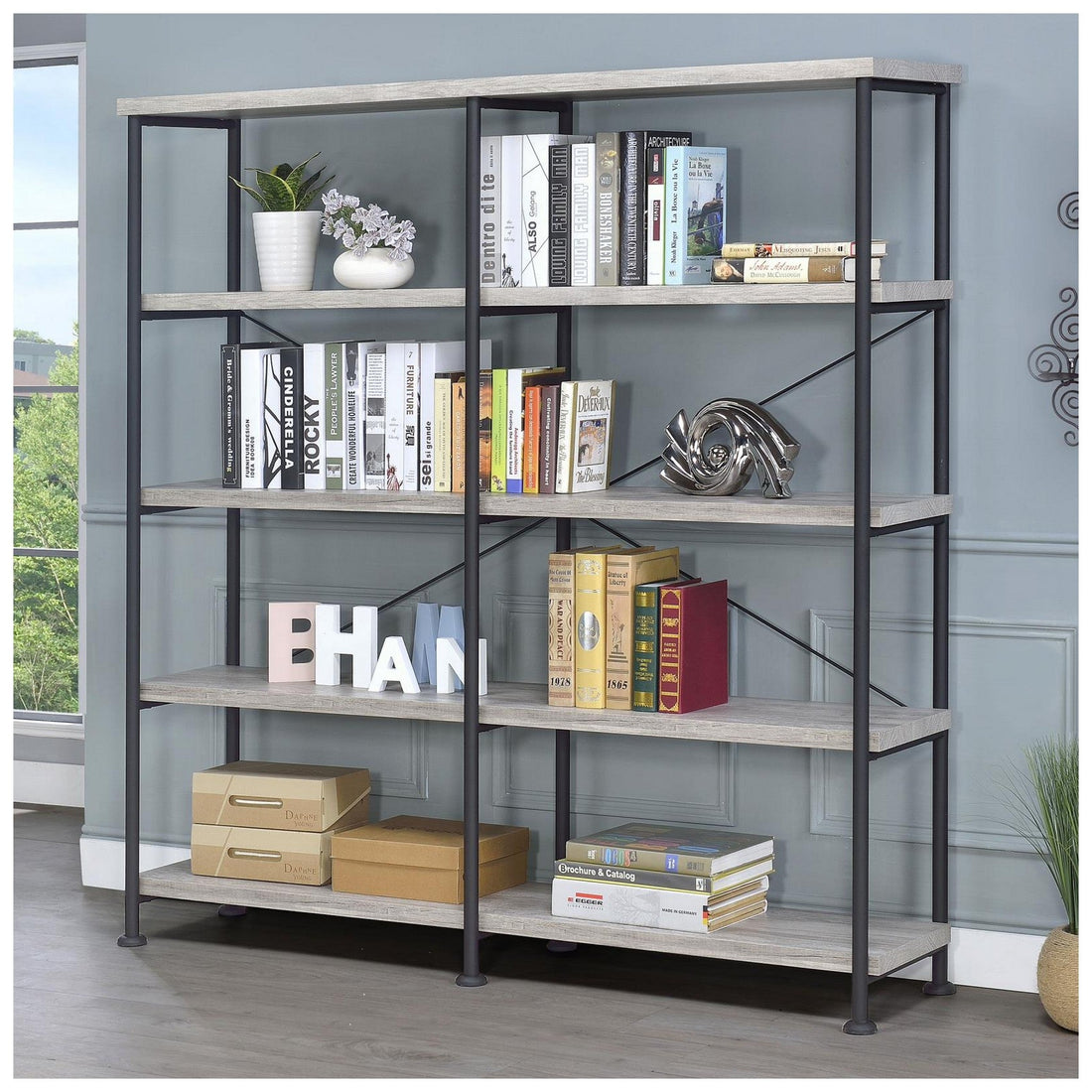 Analiese 4-shelf Open Bookcase Grey Driftwood 801544