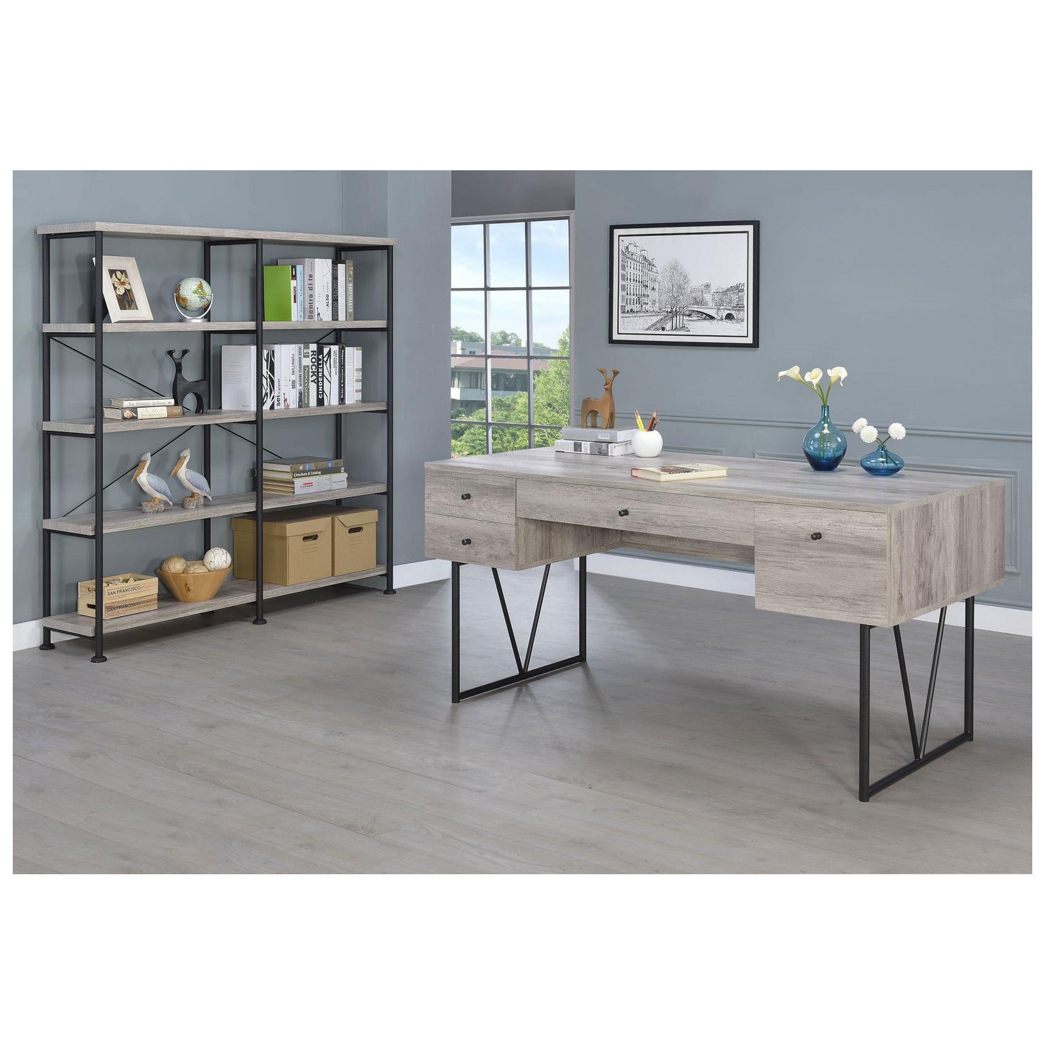 Analiese 4-shelf Open Bookcase Grey Driftwood 801544