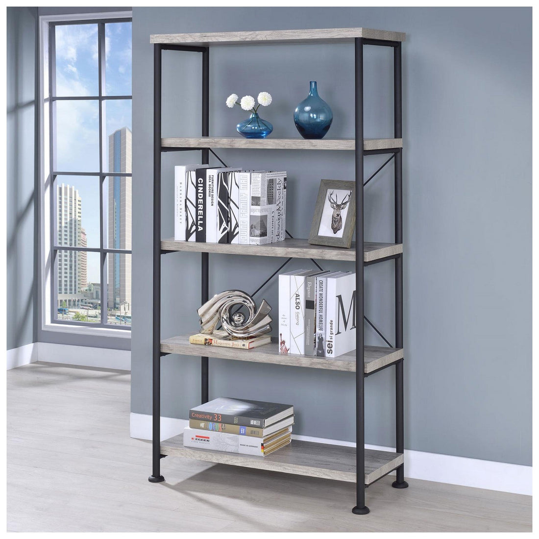 Analiese 4-shelf Bookcase Grey Driftwood 801546