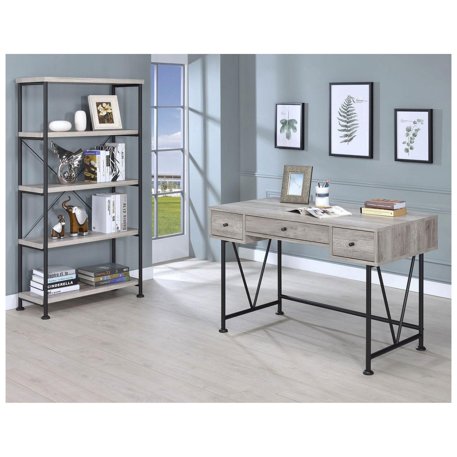 Analiese 4-shelf Bookcase Grey Driftwood 801546