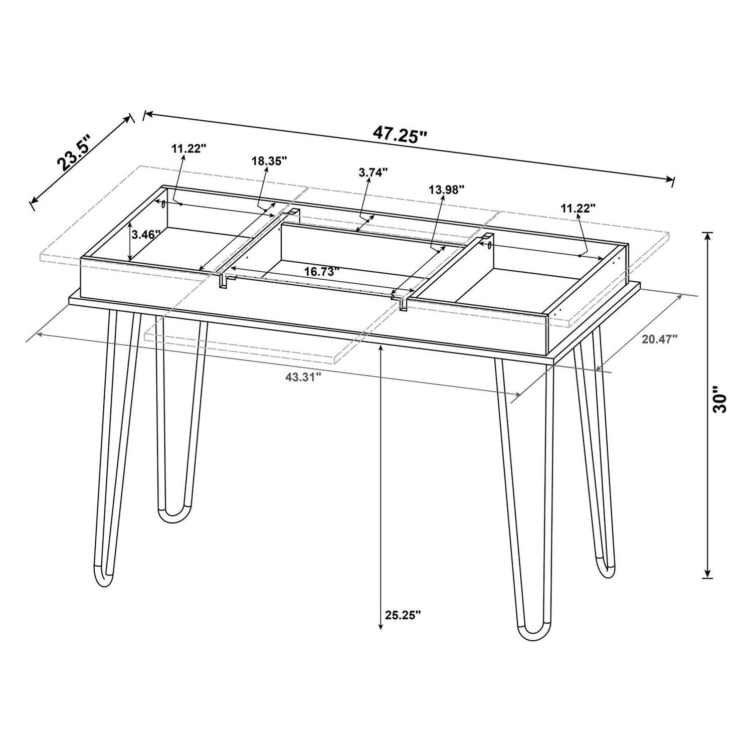 Sheeran Writing Desk with 4 Hidden Storages Rustic Amber 802011