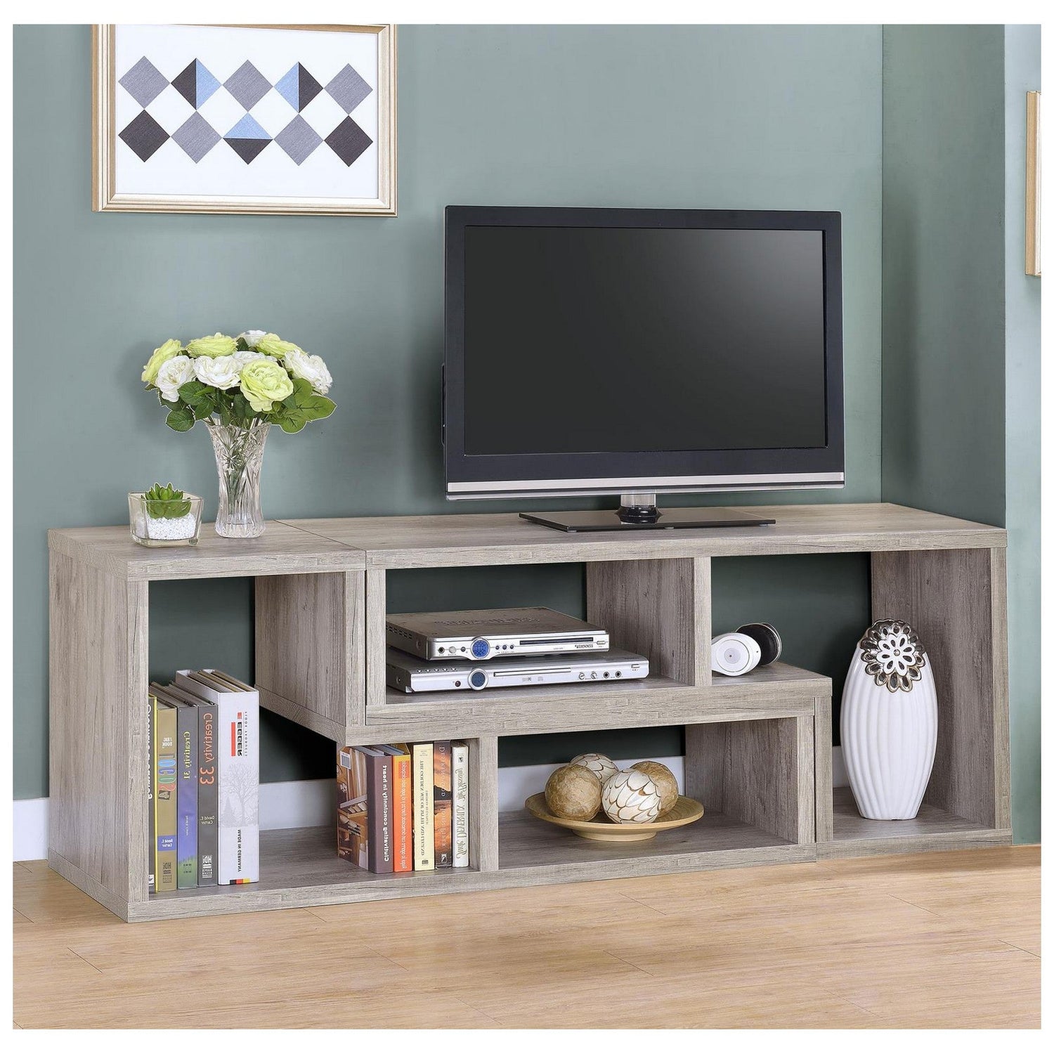 Velma Convertable Bookcase and TV Console Grey Driftwood 802330