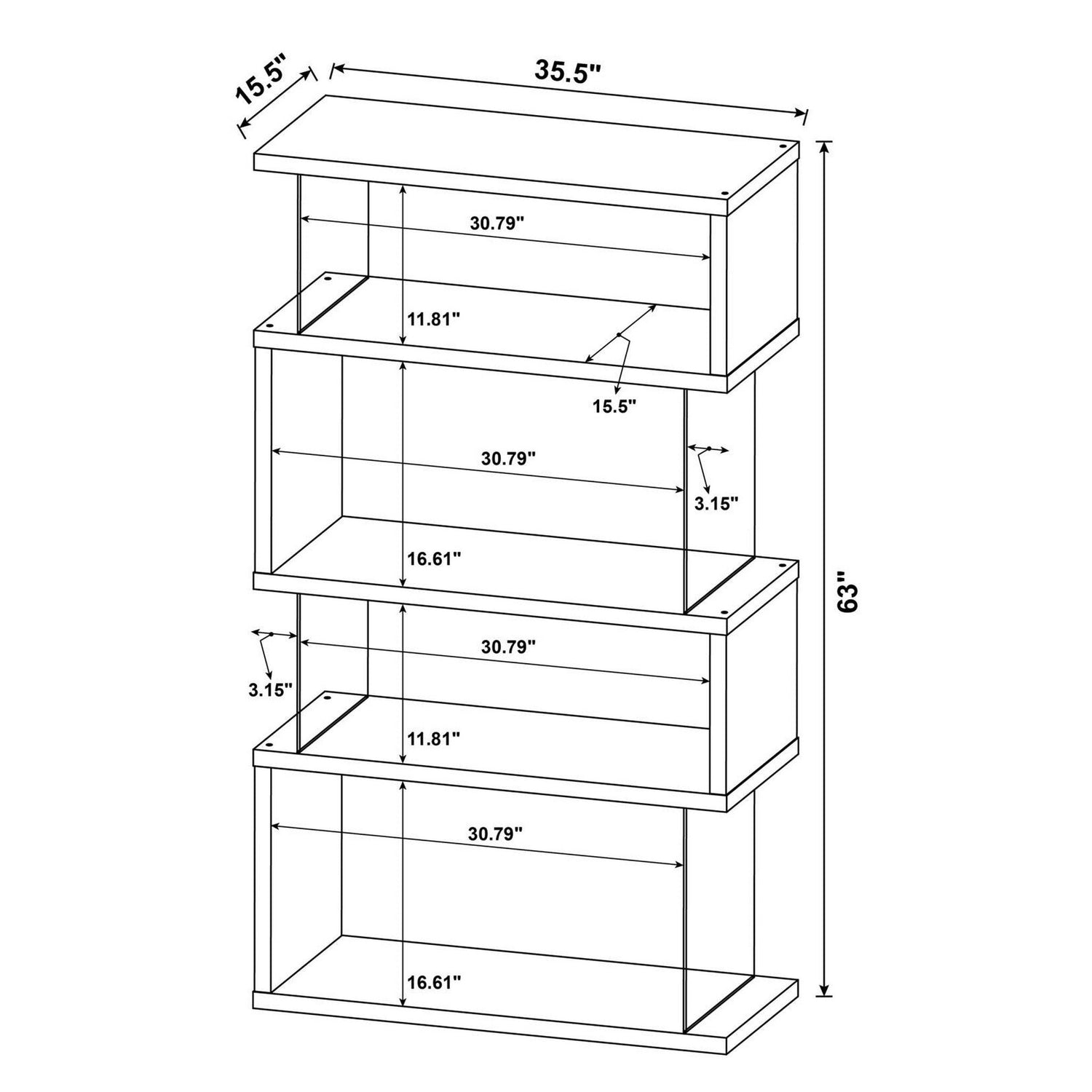 Emelle 4-shelf Bookcase with Glass Panels 802339