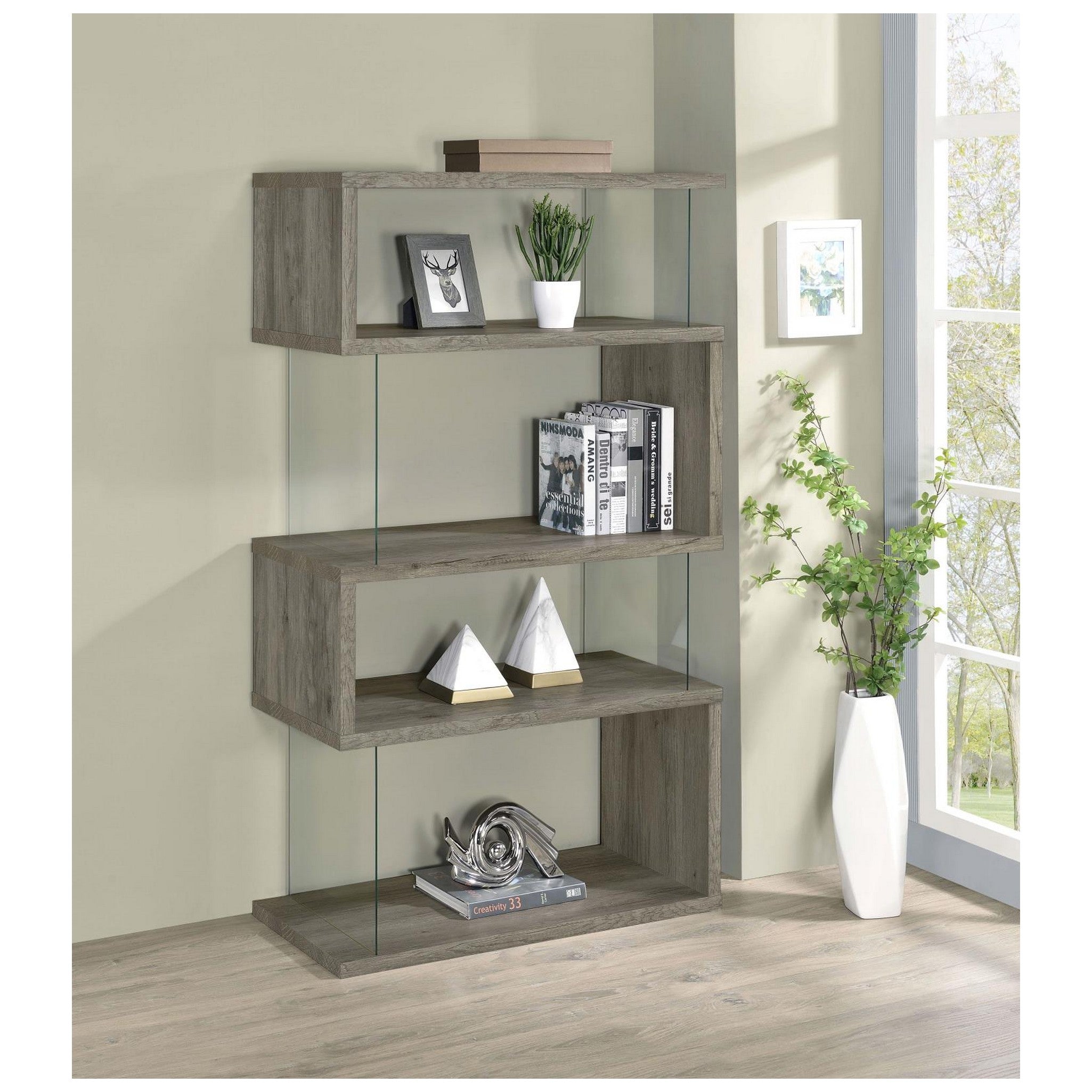 Emelle 4-shelf Bookcase with Glass Panels 802340