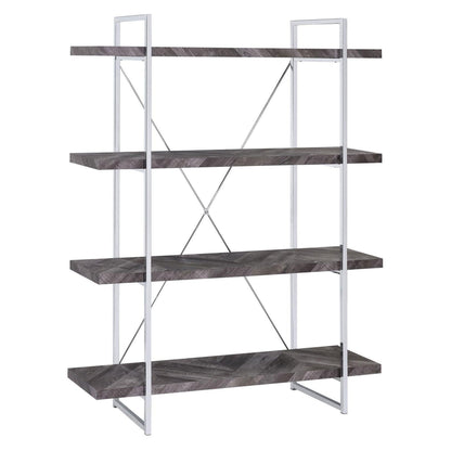 Grimma 4-shelf Bookcase Rustic Grey Herringbone 802613