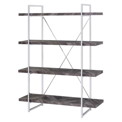 Grimma 4-shelf Bookcase Rustic Grey Herringbone 802613