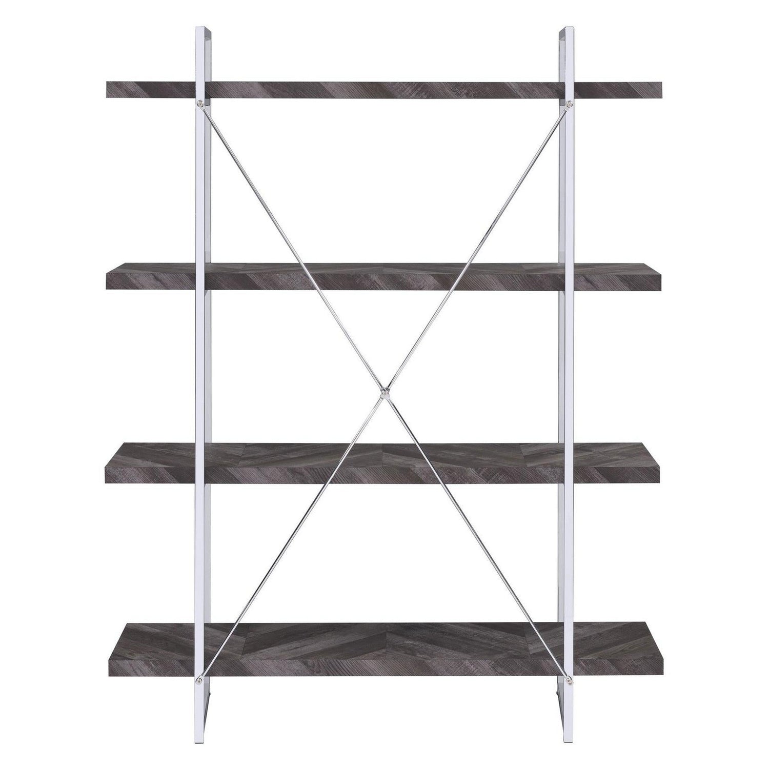 Grimma 4-shelf Bookcase Rustic Grey Herringbone 802613