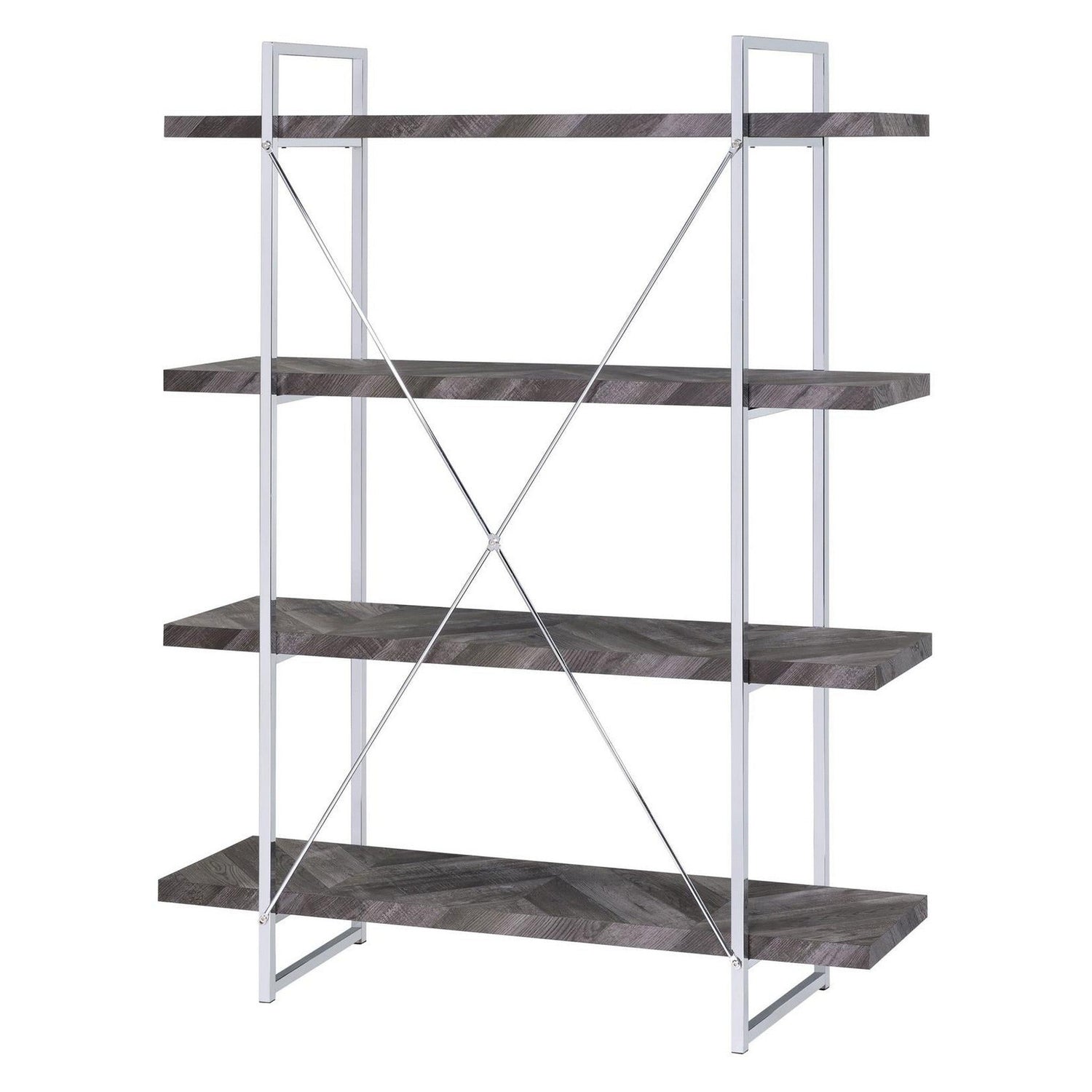 Grimma 4-shelf Bookcase Rustic Grey Herringbone 802613