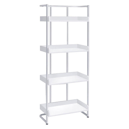 Ember 4-shelf Bookcase White High Gloss and Chrome 803402