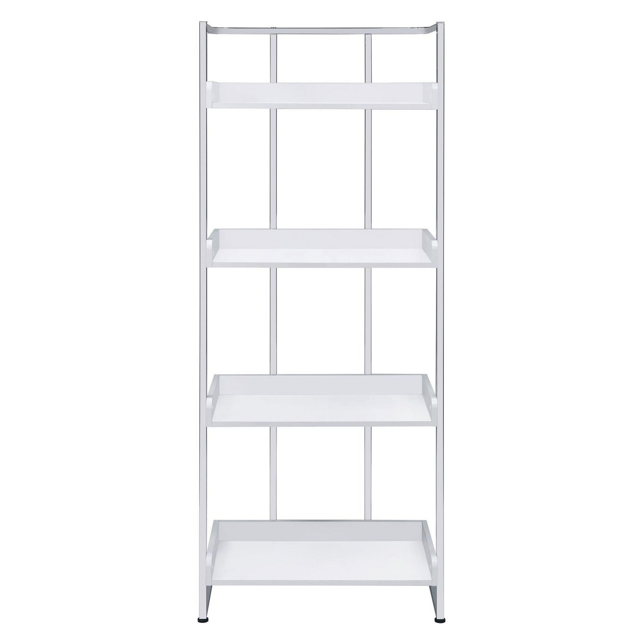 Ember 4-shelf Bookcase White High Gloss and Chrome 803402