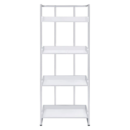 Ember 4-shelf Bookcase White High Gloss and Chrome 803402