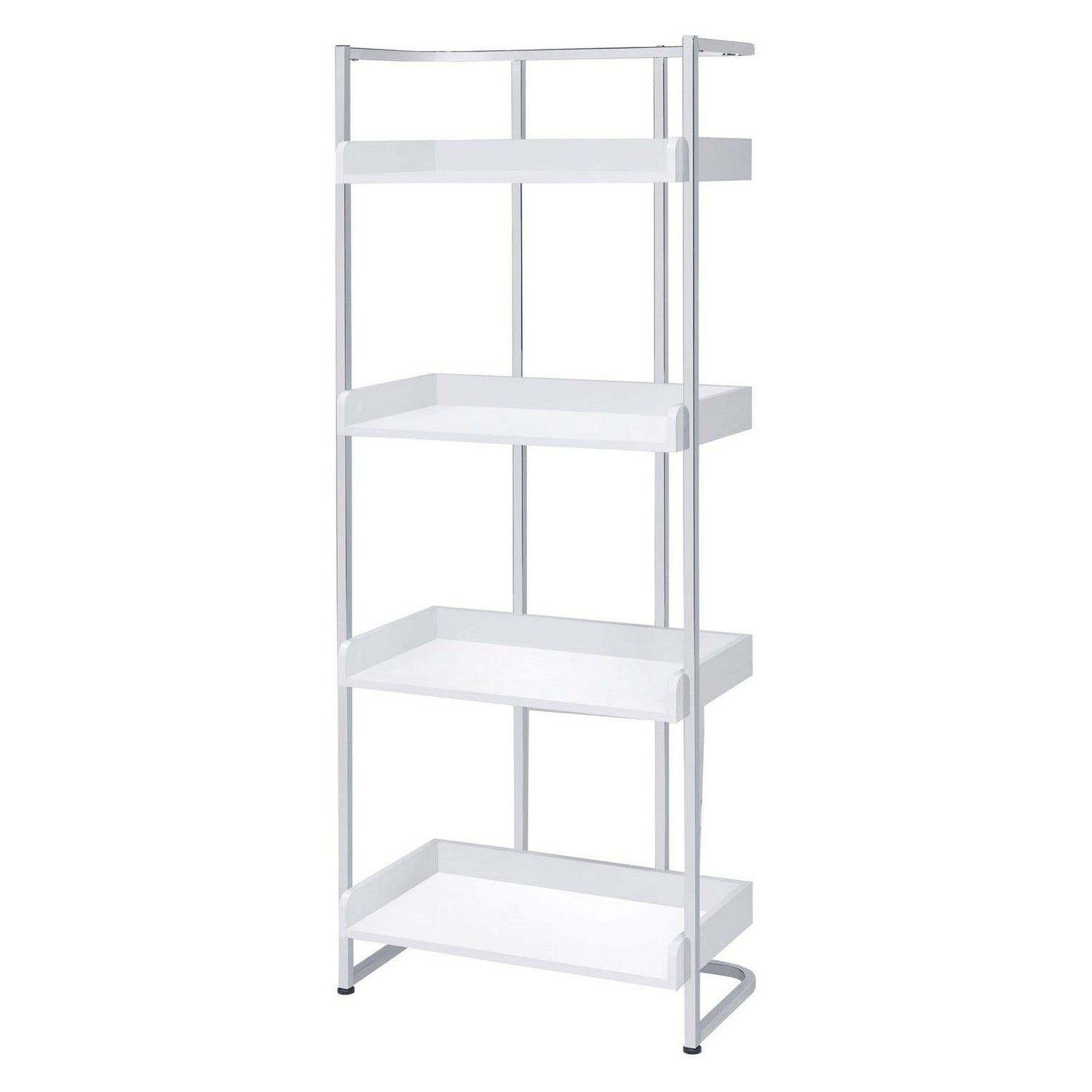 Ember 4-shelf Bookcase White High Gloss and Chrome 803402