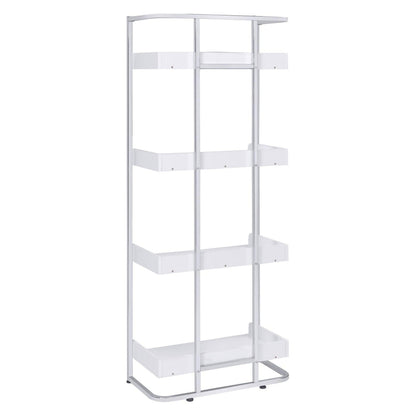 Ember 4-shelf Bookcase White High Gloss and Chrome 803402