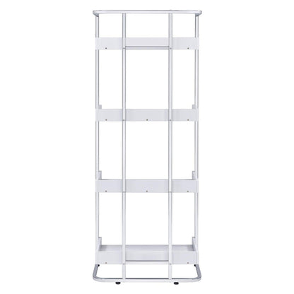 Ember 4-shelf Bookcase White High Gloss and Chrome 803402