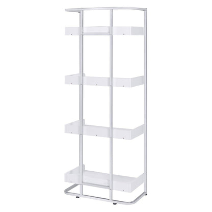 Ember 4-shelf Bookcase White High Gloss and Chrome 803402