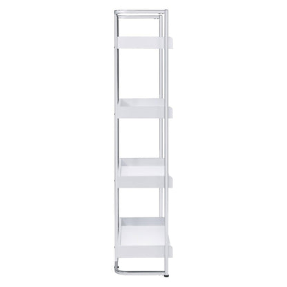 Ember 4-shelf Bookcase White High Gloss and Chrome 803402