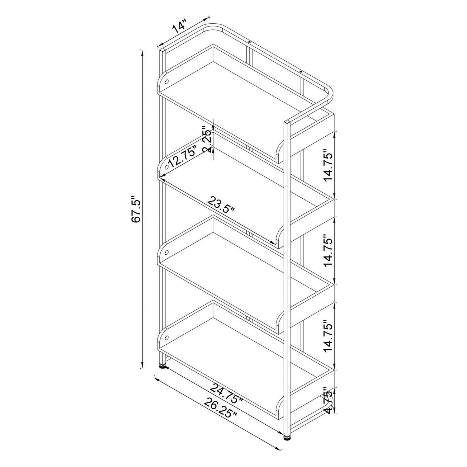 Ember 4-shelf Bookcase White High Gloss and Chrome 803402