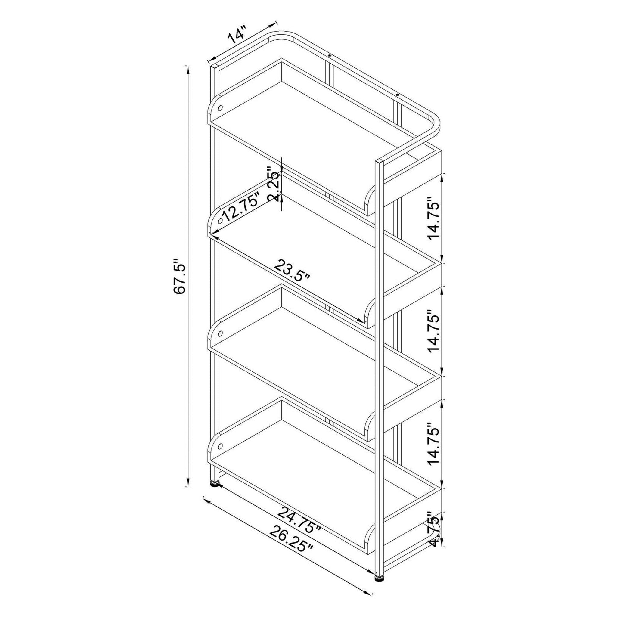 Ember 4-shelf Bookcase White High Gloss and Chrome 803402