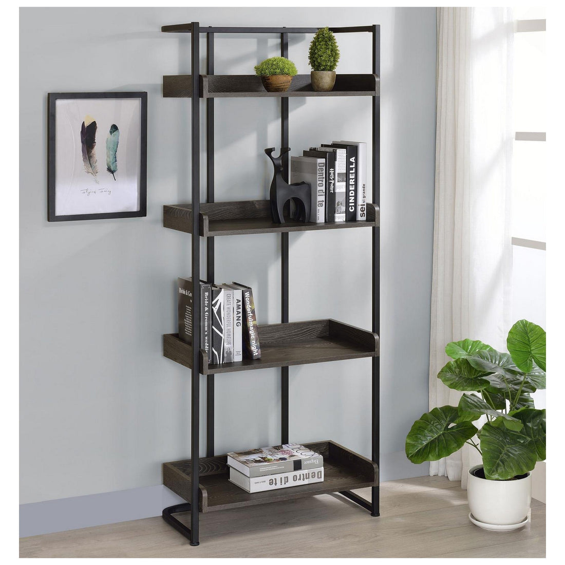 Ember 4-shelf Bookcase Dark Oak and Sandy Black 803412