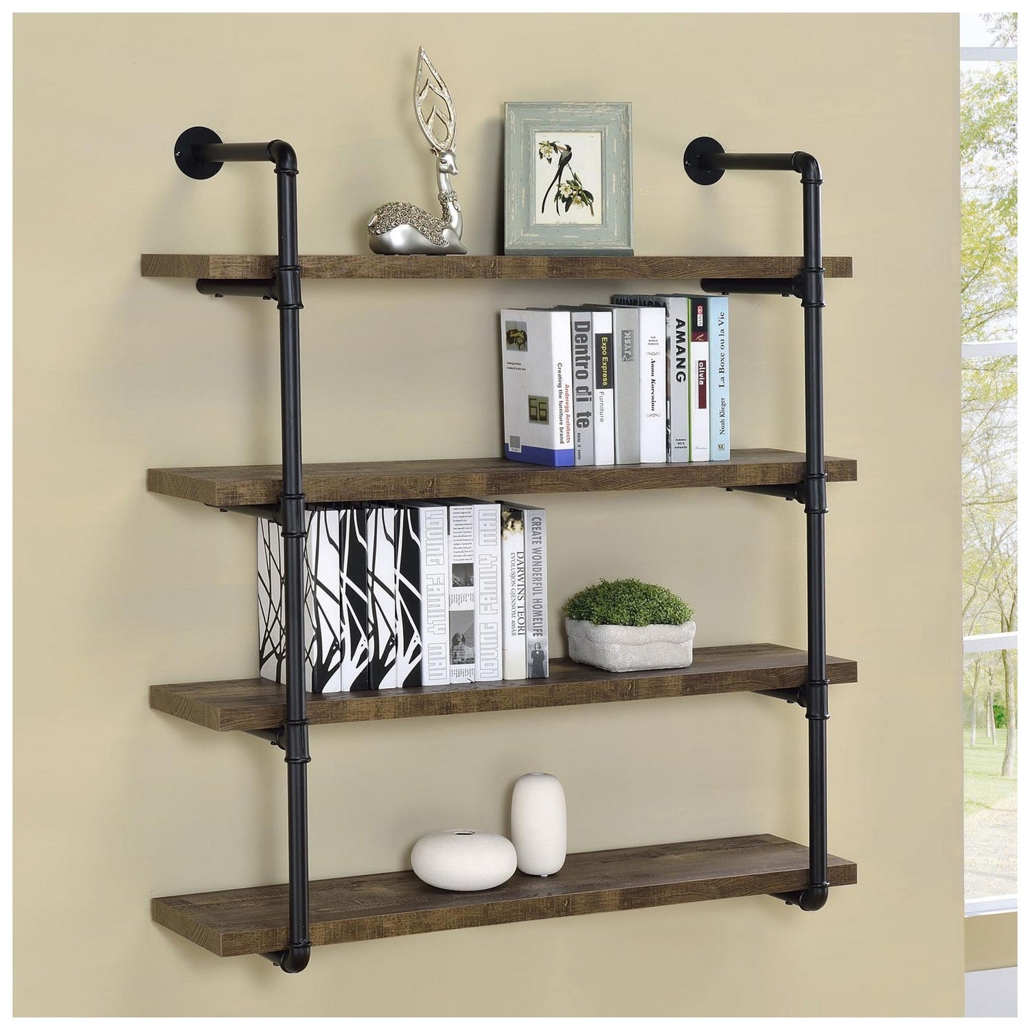 Elmcrest 40-inch Wall Shelf Black and Rustic Oak 804417