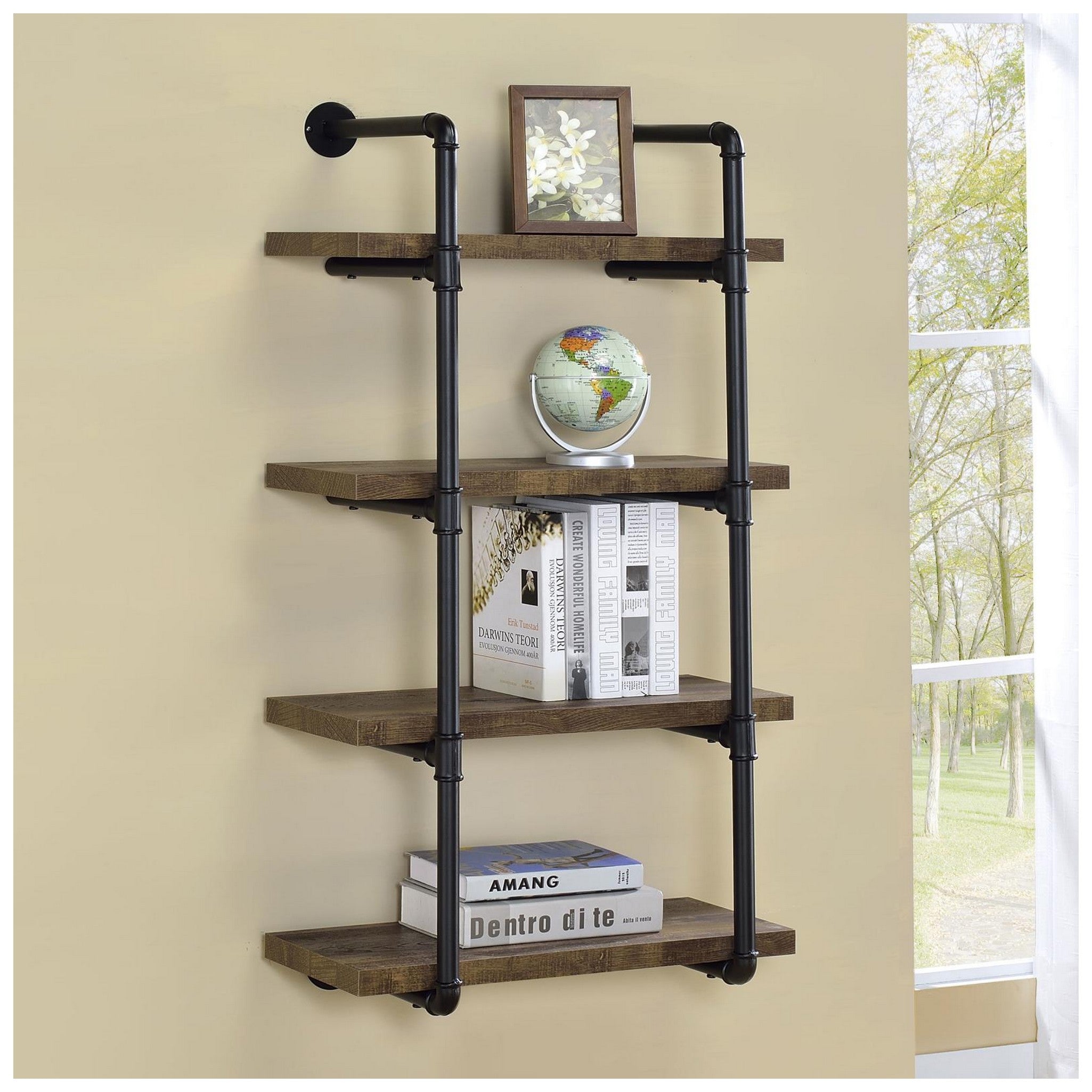 Elmcrest 24-inch Wall Shelf Black and Rustic Oak 804426