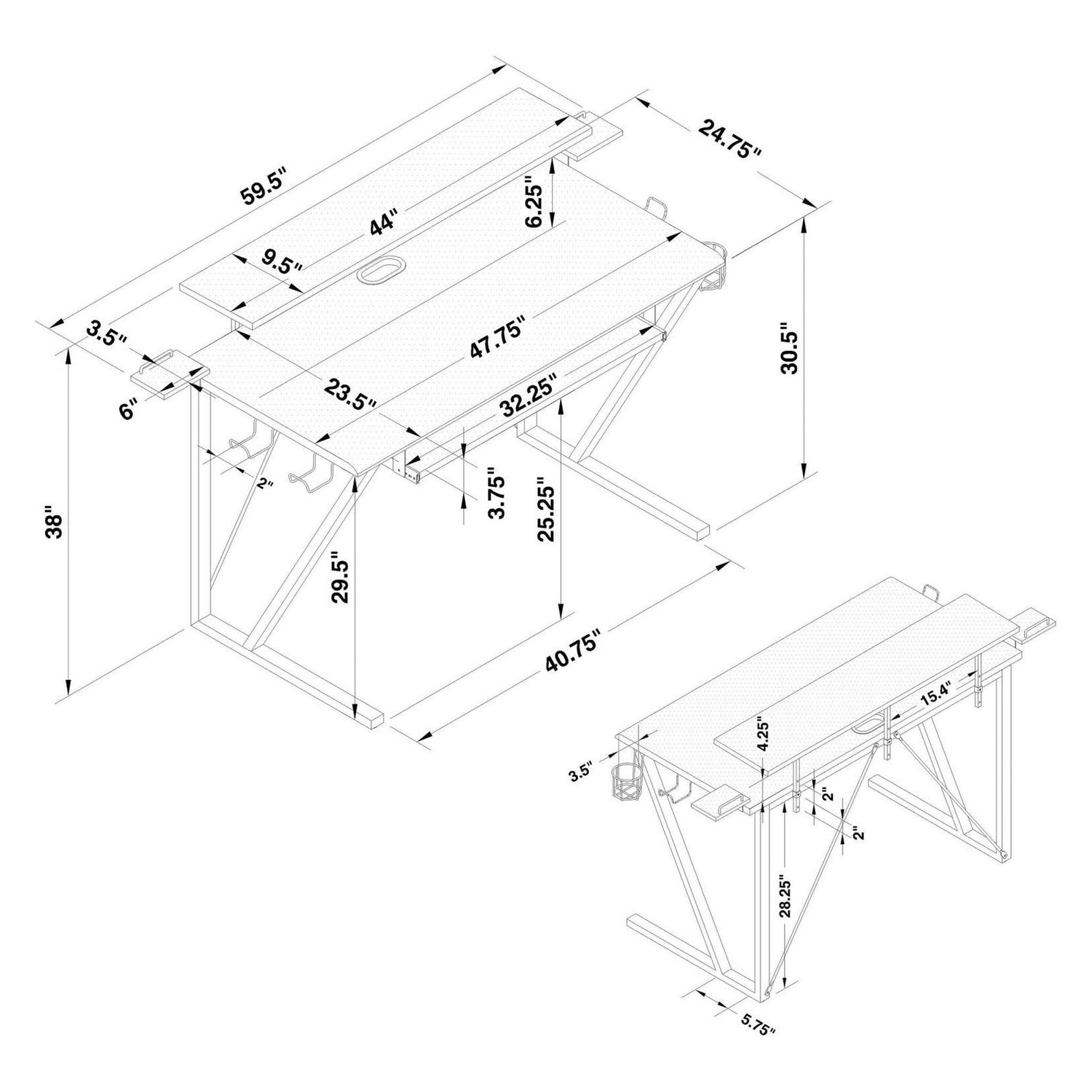 Tech Spec Tech Spec Gaming Desk with Cup Holder Gunmetal 804436