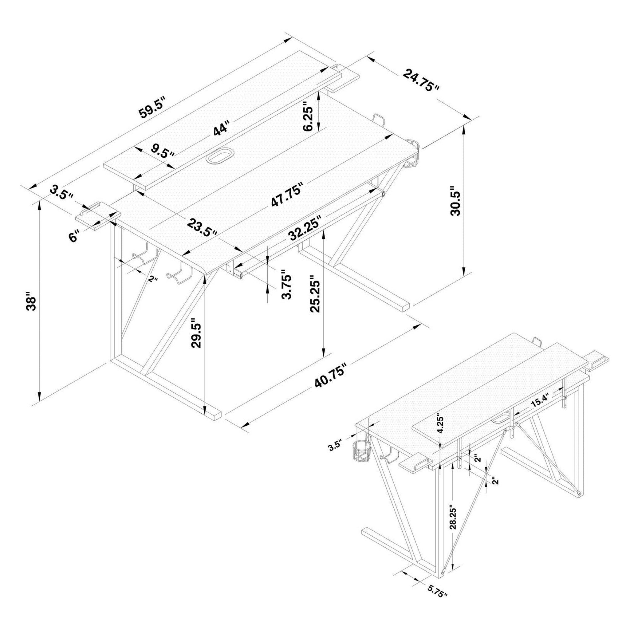 Tech Spec Tech Spec Gaming Desk with Cup Holder Gunmetal 804436