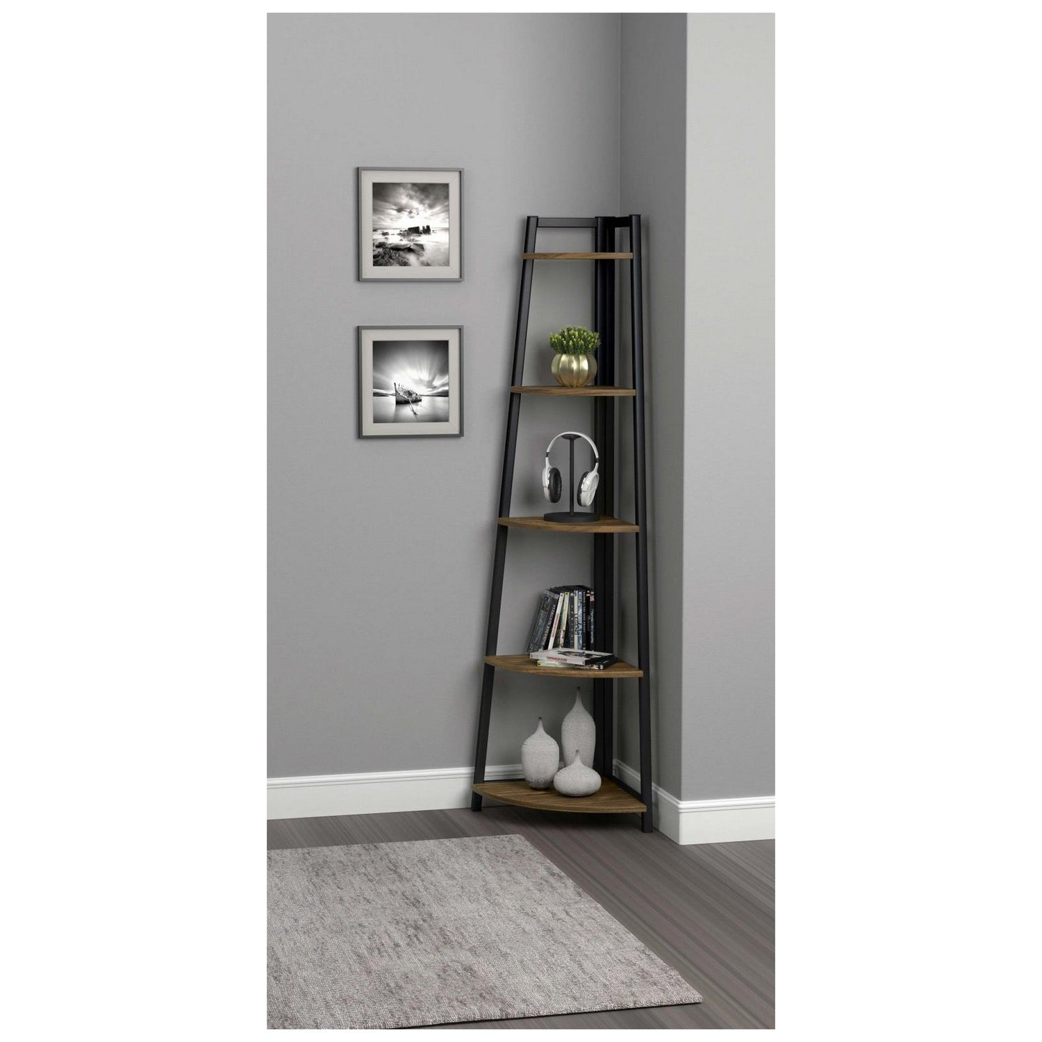 Jacksonville 5-tier Corner Bookcase Aged Walnut 805497