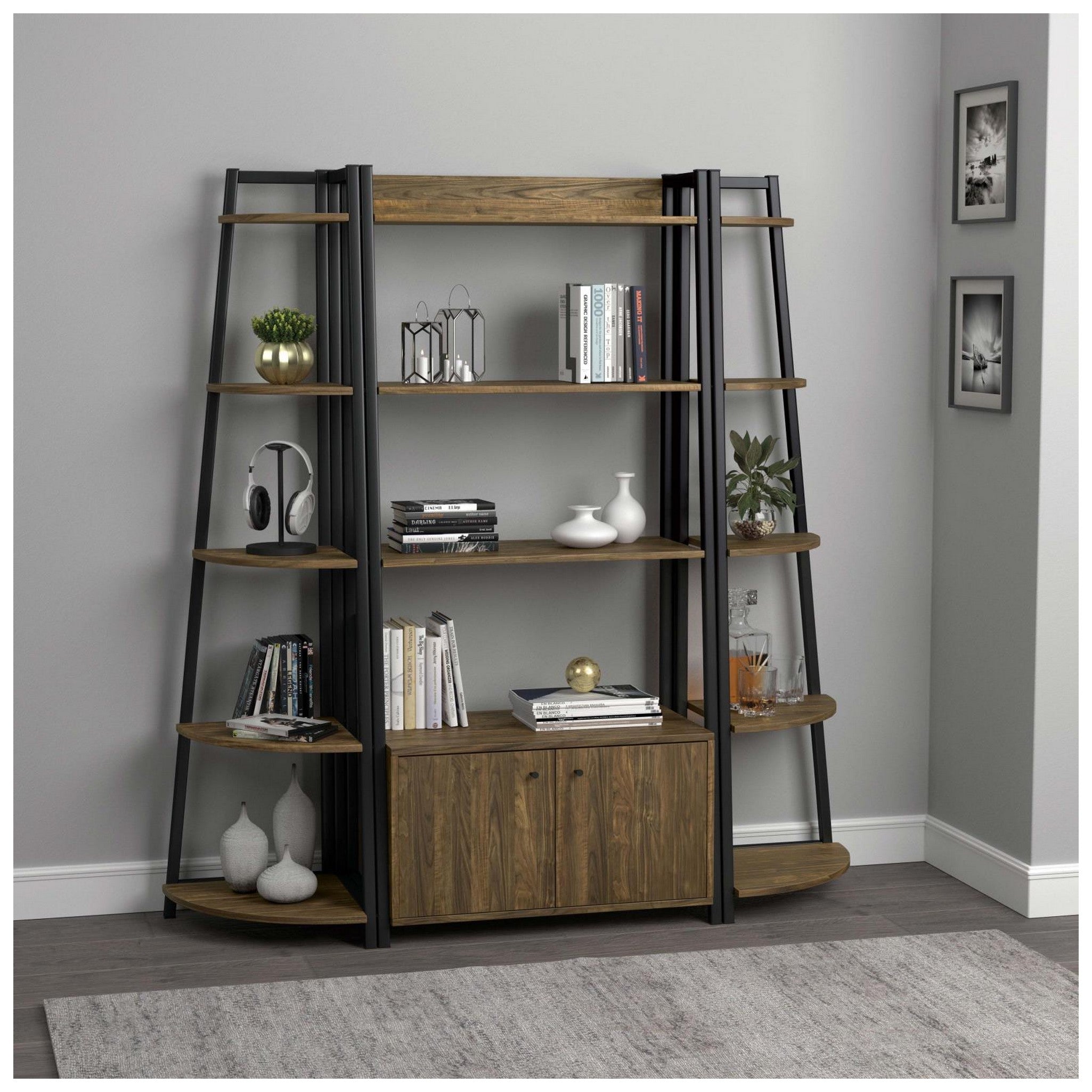 Jacksonville 5-tier Corner Bookcase Aged Walnut 805497