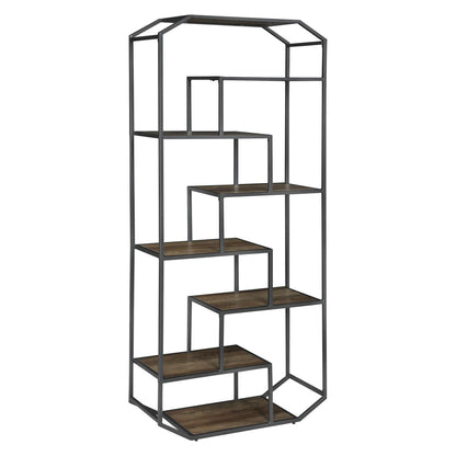 Leland 6-shelf Bookcase Rustic Brown and Dark Grey 805662