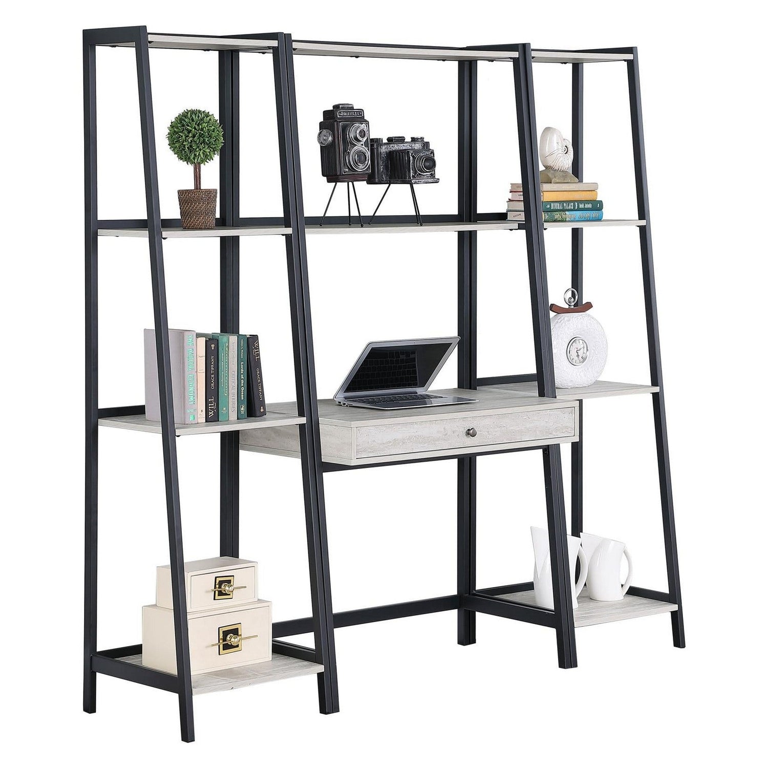 Pinckard 3-piece Ladder Desk Set Grey Stone Herringbone and Black 805801-S3