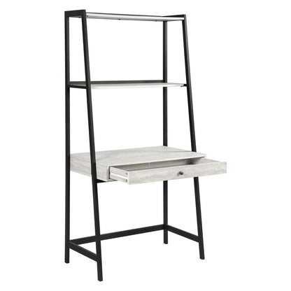 Pinckard 1-drawer Ladder Desk Grey Stone Herringbone and Black 805801