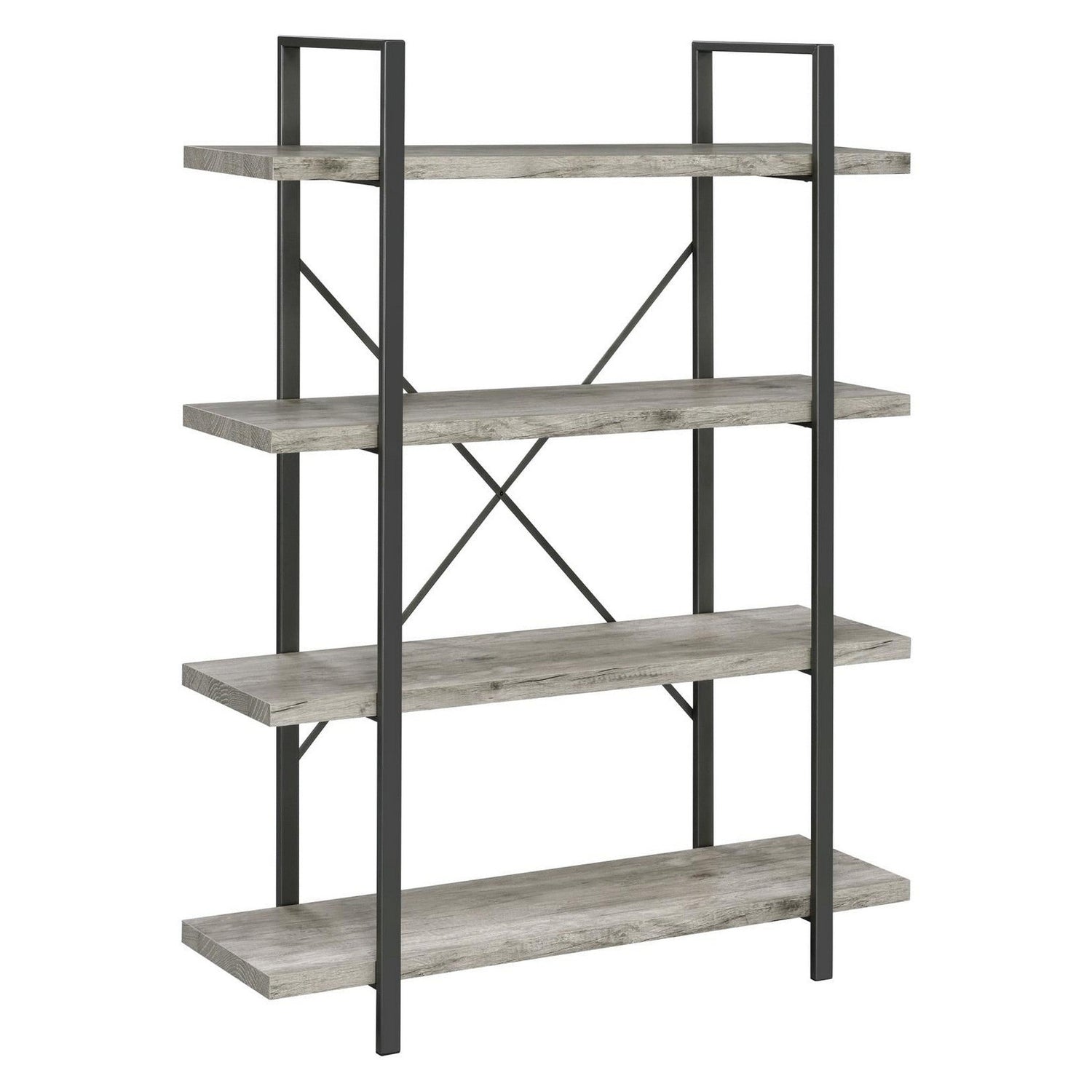 Cole 4-Shelf Bookcase Grey Driftwood and Gunmetal 805816